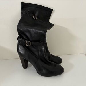 Frye Black Leather Heeled Boots: Size 9.5/10 See Description
